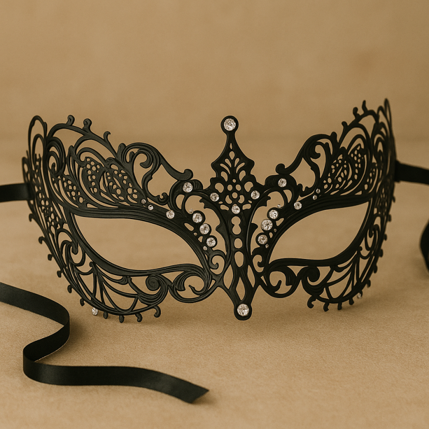 Карнавална маска - домино - черна - метална