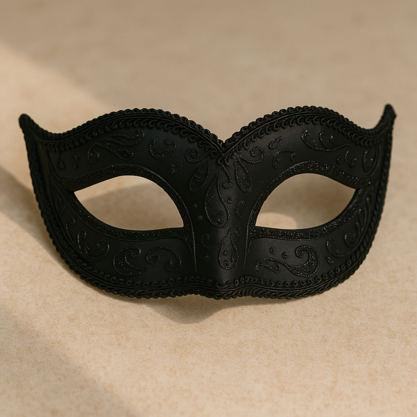 Карнавална маска - домино - черна - брокат