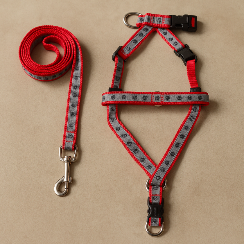 Нагръдник за куче с каишка - червен