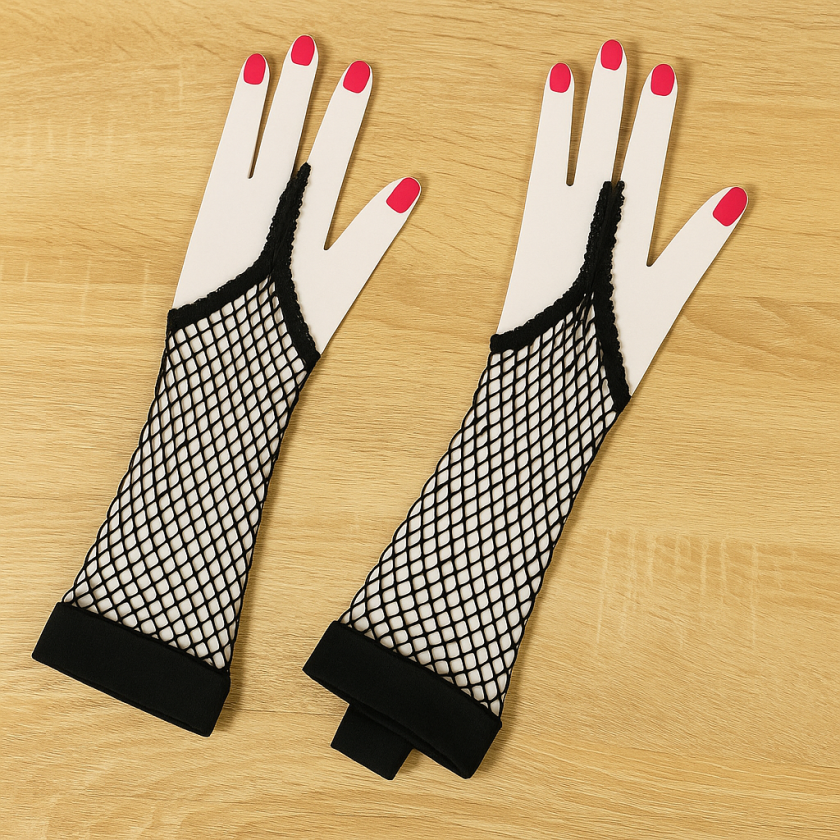 Карнавални ръкавици - мрежести - черни - 25 см.