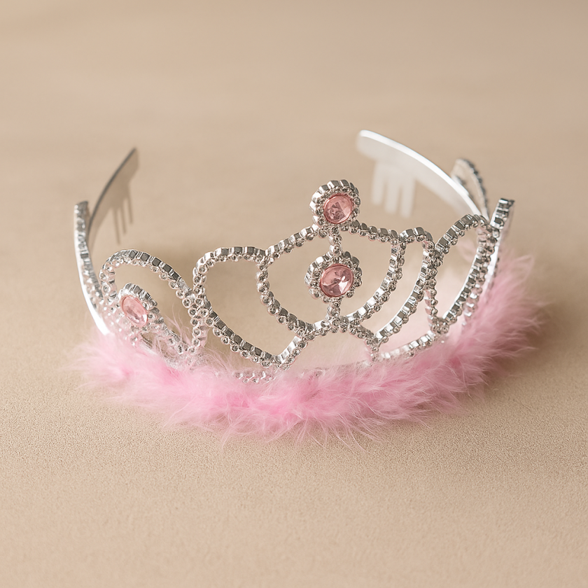 Карнавална корона - розова - с кристали и пера