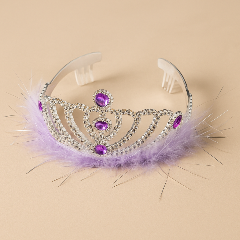 Карнавална корона - лилава - с кристали и пера