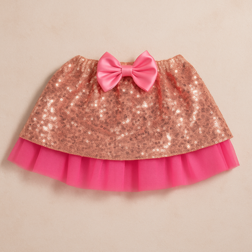 Карнавална поличка - розова - златисти пайети