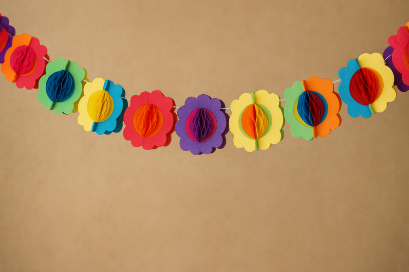 Парти гирлянд - многоцветен - цветя - 4 м.