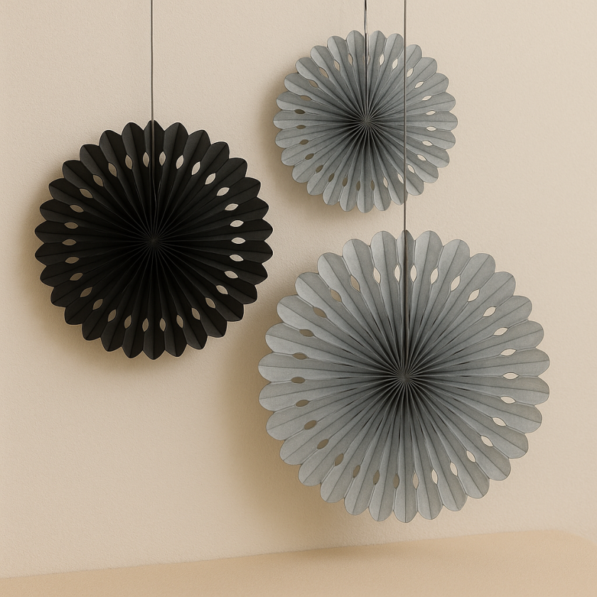 Парти декорация - ветрило - сребристо и черно - 3 бр.