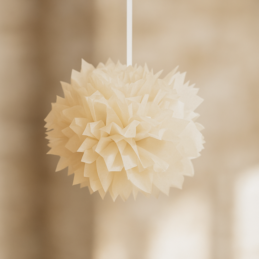 Парти декоративен помпон - екрю - 40 см.