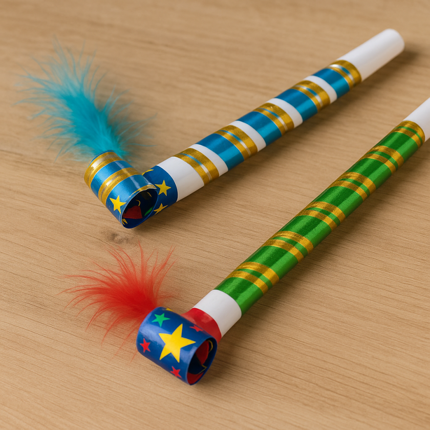 Парти свирки - цветни - с пера - 6 бр.