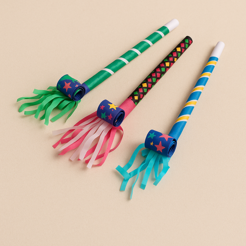 Парти свирки - цветни - с ресни - 12 бр.