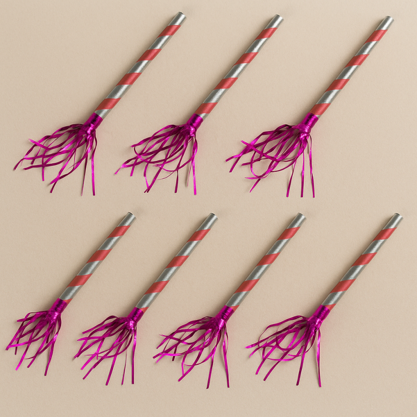 Парти свирки - розово райе - с ресни - 6 бр.
