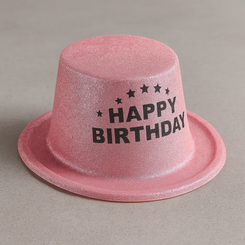 Парти шапка - розова - бомбе - Happy Birthday