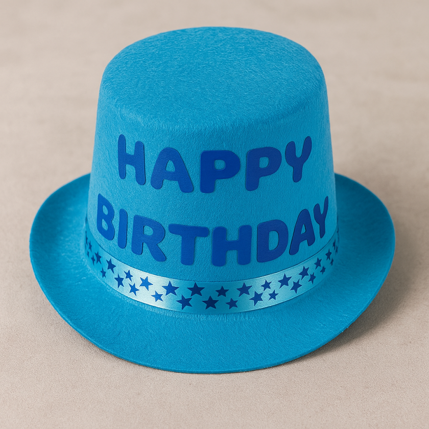 Парти шапка - светло синя - бомбе - Happy Birthday