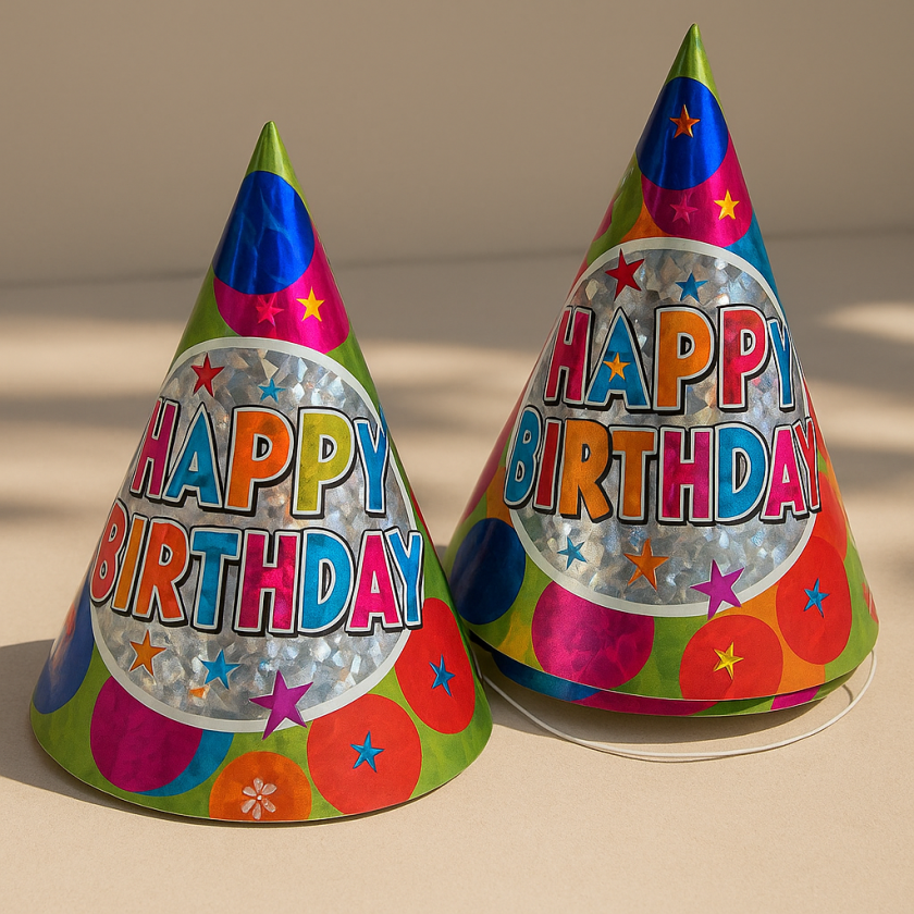 Парти шапки - цветни - HAPPY BIRTHDAY - 6 бр.