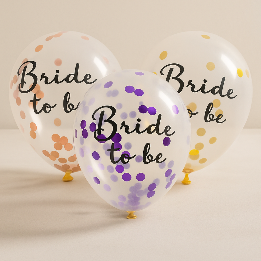 Парти балони - Bride to be - с цветни конфети - 10 бр.