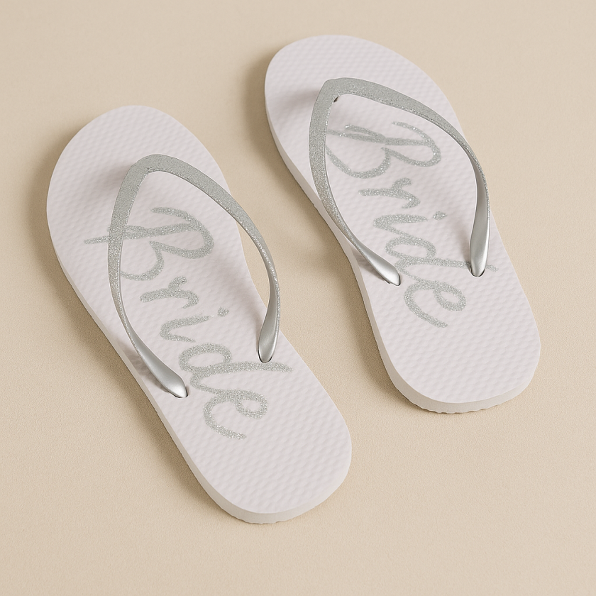 Парти джапанки за булка - бяло и сребристо