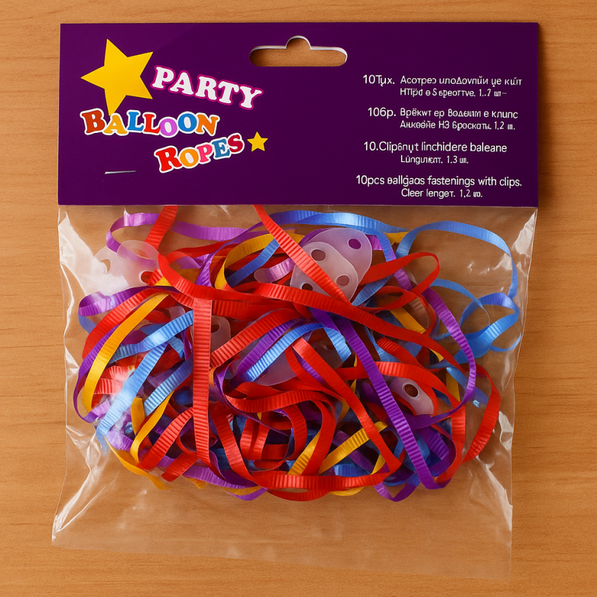 Връзки за балони - цветни - 1.2 м. - 10 бр.