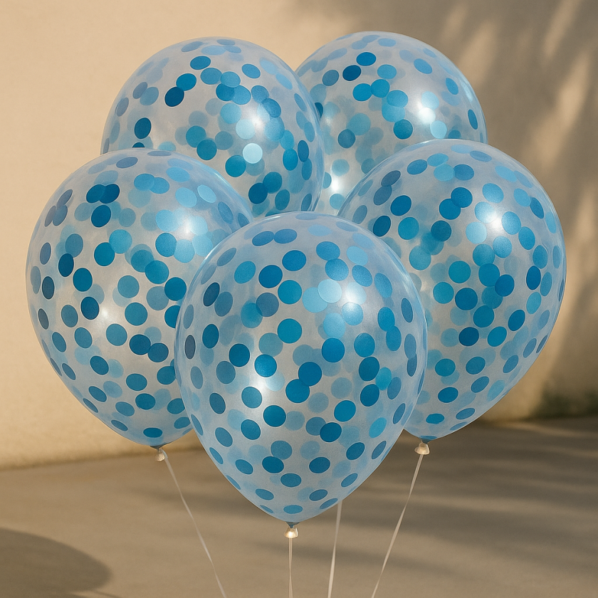 Парти балони - със сини конфети - 30 см. - 10 бр.