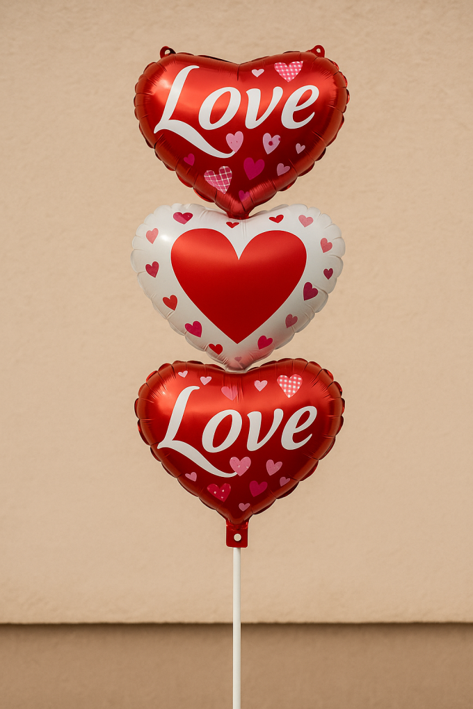 Парти балон - троен - сърце - 40 х 95 см.