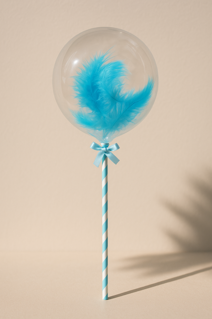 Парти балон - прозрачен - сини пера - 11 см.