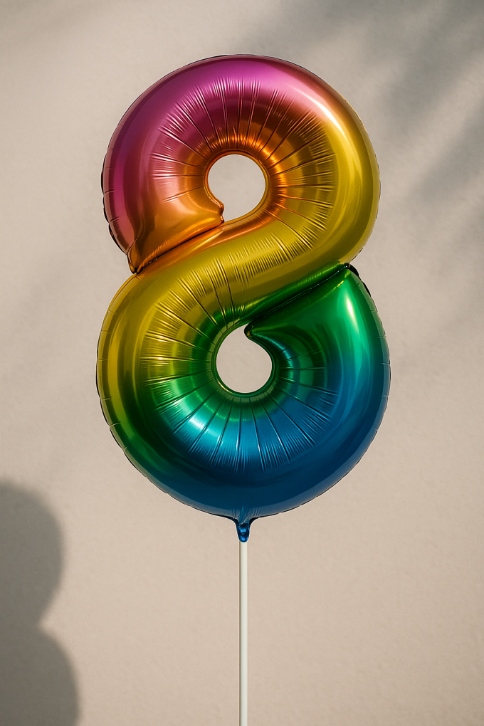 Парти балон - цветен - цифра 8 - 87 х 118 см.