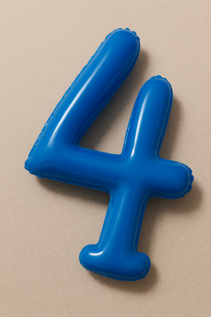 Парти балон - син - цифра 4 - 51 х 76 см.