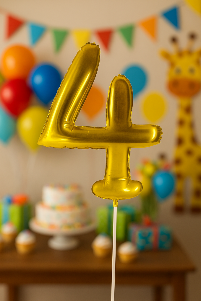 Парти балон - златист - цифра 4 - 30 х 12 см.