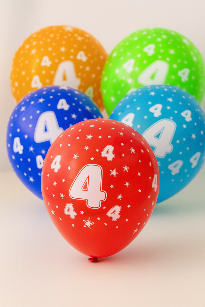 Парти балони - цветни - цифра 4 - 30 см. - 5 бр.