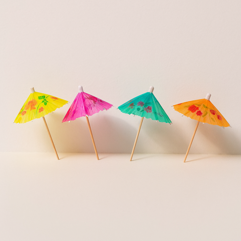 Парти клечки - чадърчета - цветни - 18 бр.