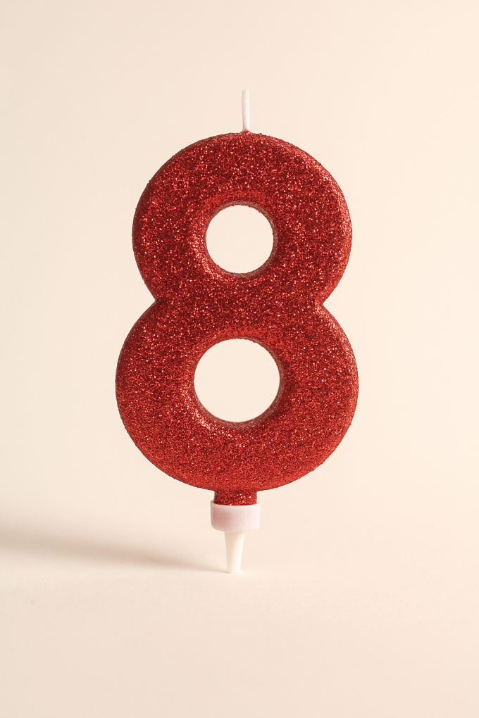 Свещ за торта - цифра 8 - червена - брокат