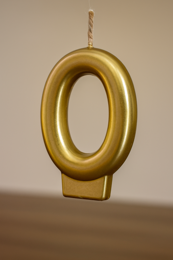 Свещ за торта - цифра 0 - златиста