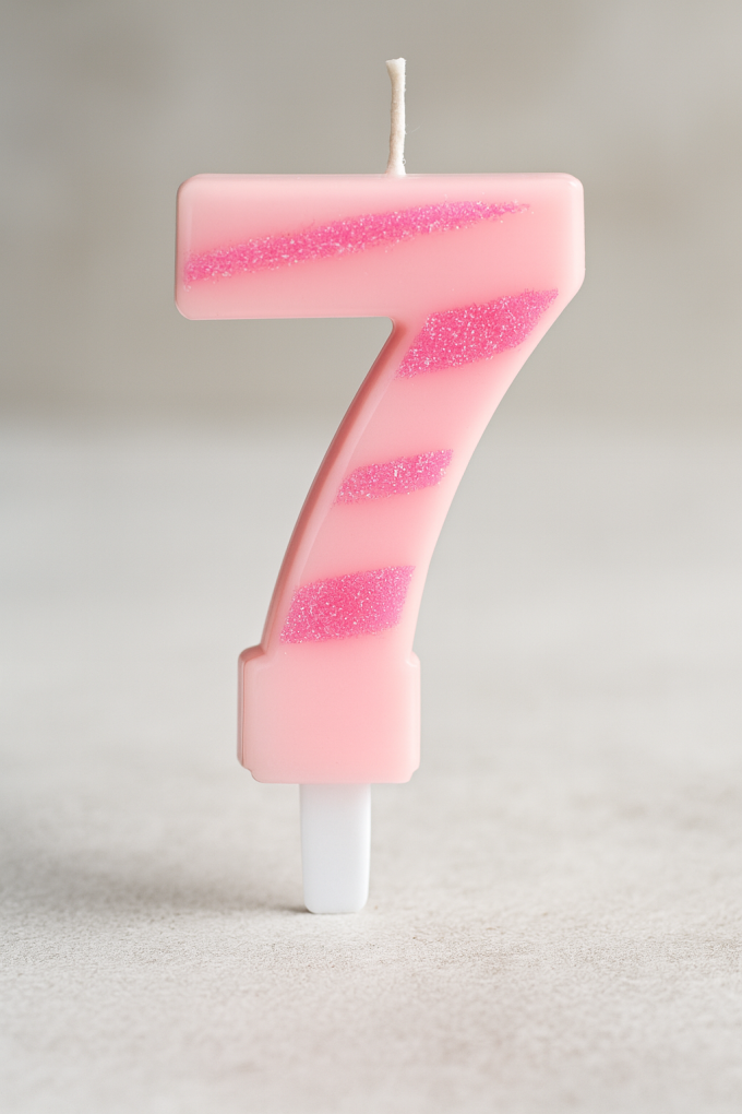 Свещ за торта - цифра 7 - розово райе