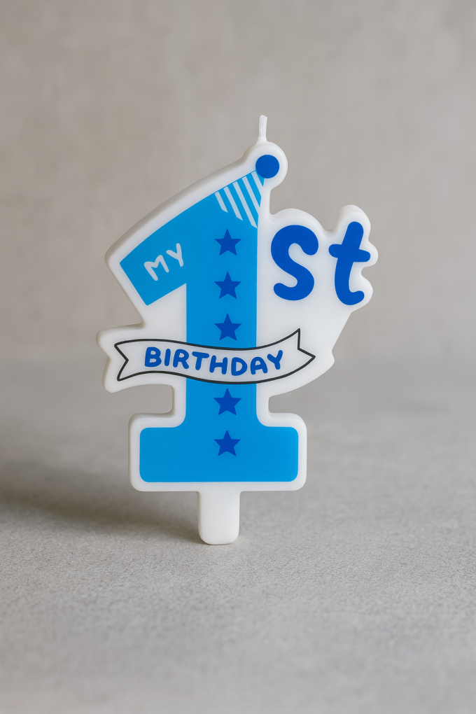 Свещ за торта - цифра 1 - синя