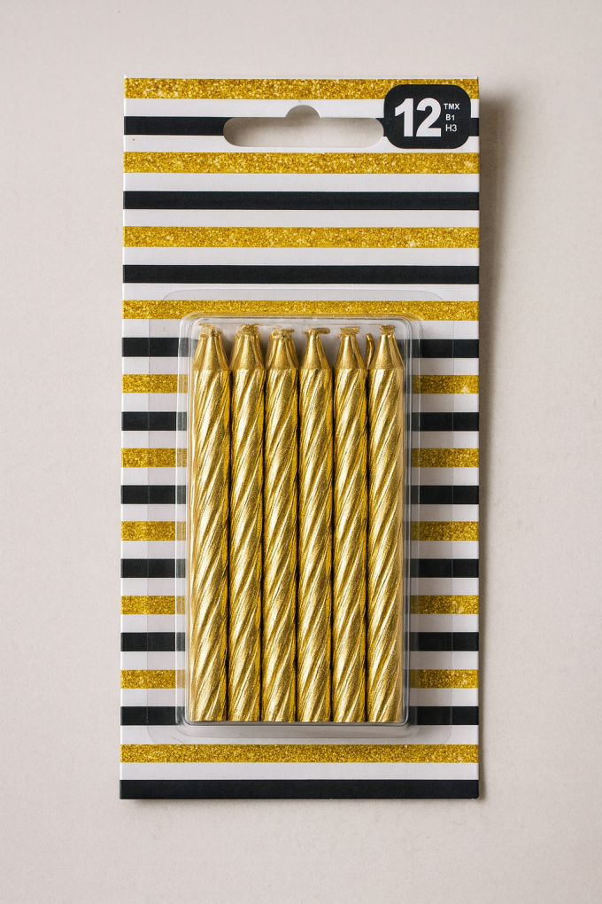 Свещи за торта - златисти - 8.5 см. - 12 бр.