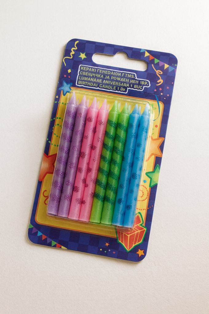 Свещи за торта - цветни - брокат - 24 бр.