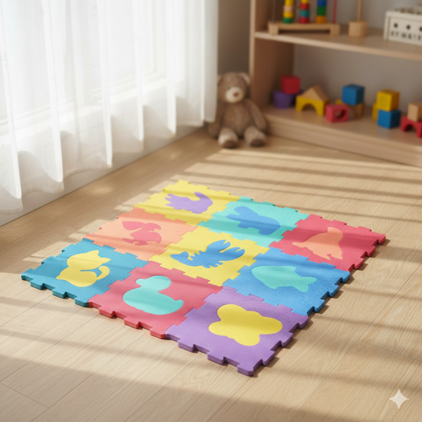 Постелка - пъзел - животни - многоцветна - 9 части