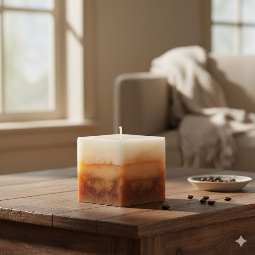 Декоративна свещ слонова кост / кафе - квадратна