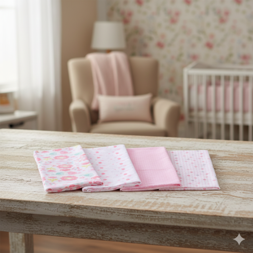 Фланелена пелена за бебета - розова - 76 х 76 см. - 4 бр.