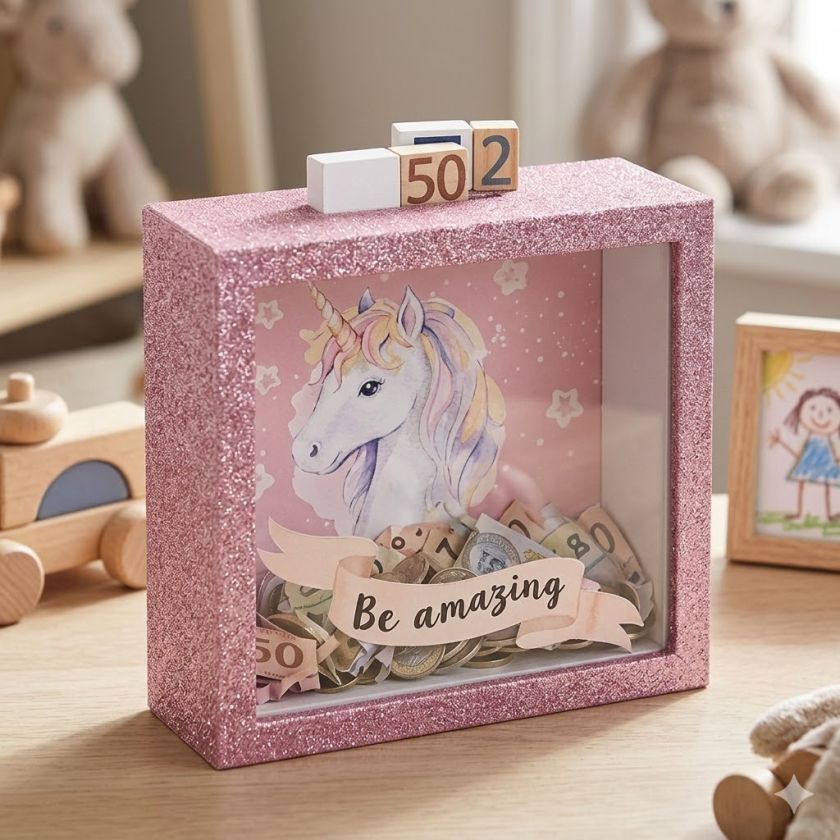 Детска касичка - Еднорог - 15.5 x 15.5 см.