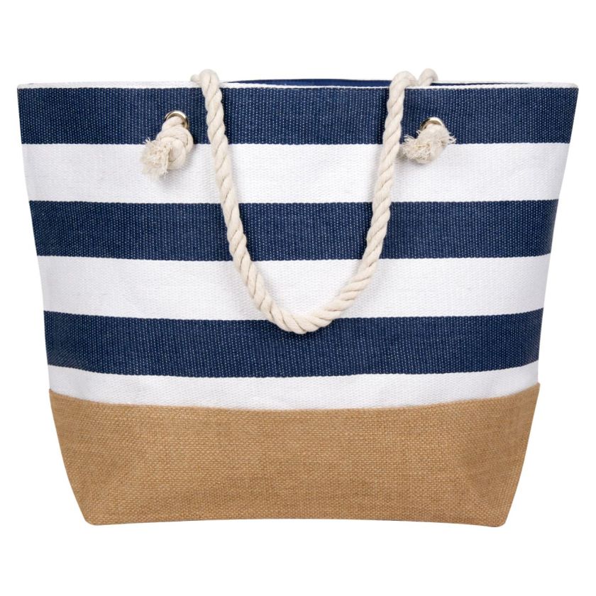 Плажна чанта - синьо-бяла