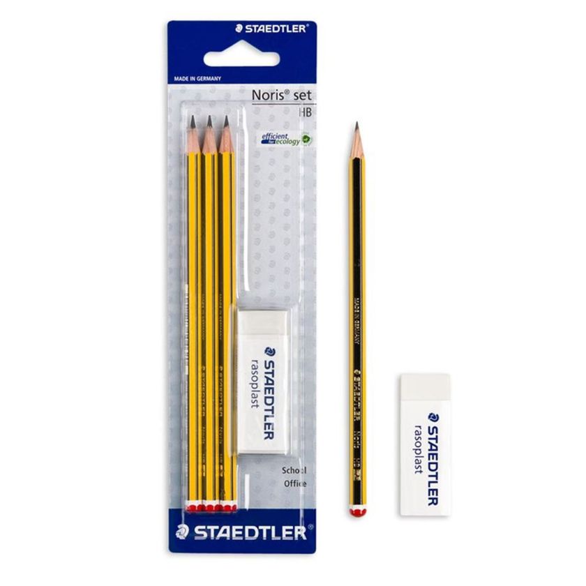 Моливи ΗΒ - 3 бр. + гума