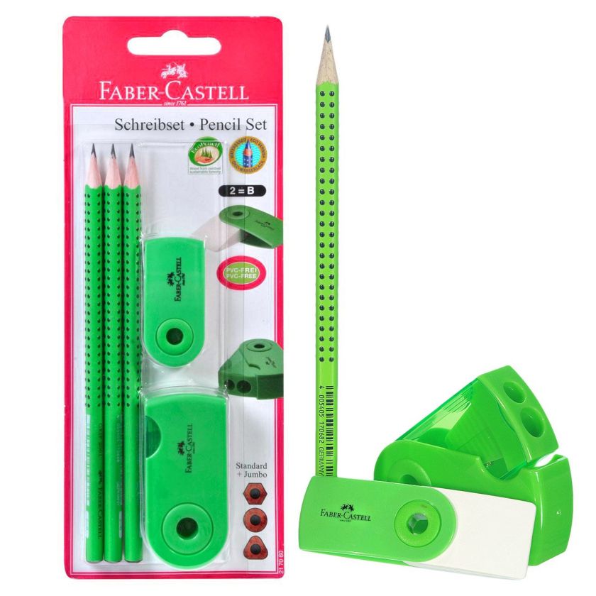 Моливи 2B - 3 бр. + острилка и гума - FABER-CASTELL