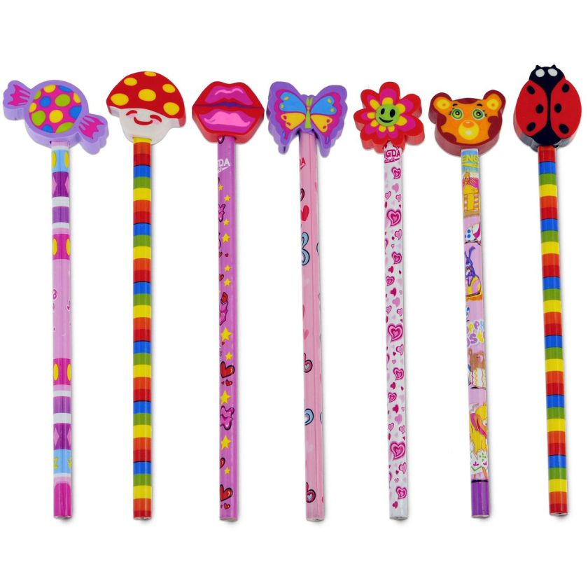 Детски моливи с гума - цветя и животни - 7 бр.