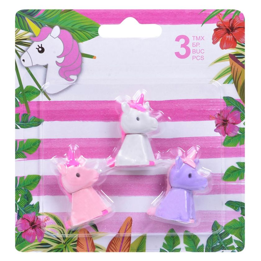 Детски гуми за моливи 3D - еднорог - 3 бр.