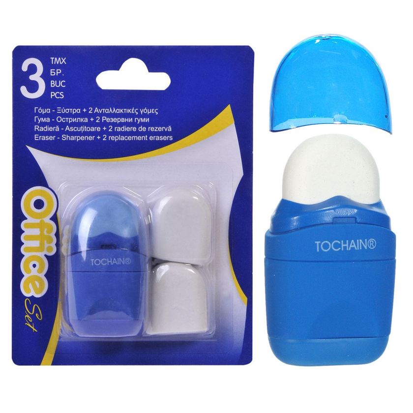 Гума за молив + острилка - синя