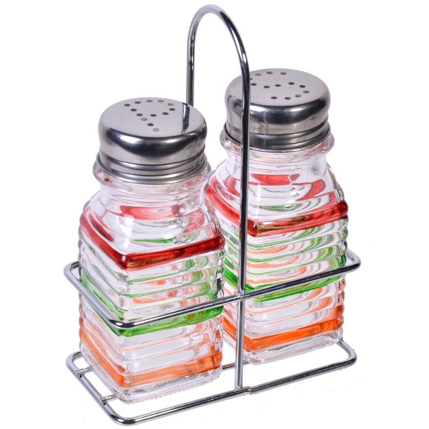 Солница и пиперница - стъклени - многоцветни