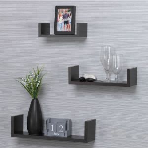 Рафт за стена - дървен - тъмно кафяв - 3 бр.