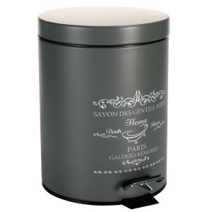 Кош за отпадъци за баня - метален - графит - надписи - 5 л.