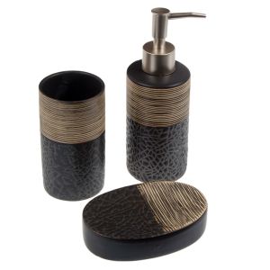 Керамичен комплект за баня - кафяв - 3 ч.