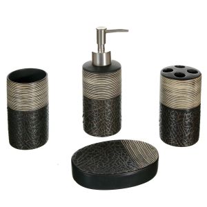 Керамичен комплект за баня - кафяв - 3 ч.