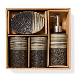 Керамичен комплект за баня - кафяв - 3 ч.