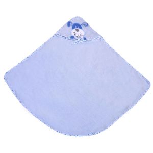 Детска хавлия за баня - с качулка - синя - кученце - 100 х 100 см.